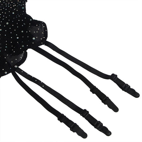 Netz-Bodystocking mit Handschuhen und Diamanten Schwarz Einheitsgröße