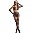 Netz-Bodystocking mit Handschuhen und Diamanten Schwarz Einheitsgröße