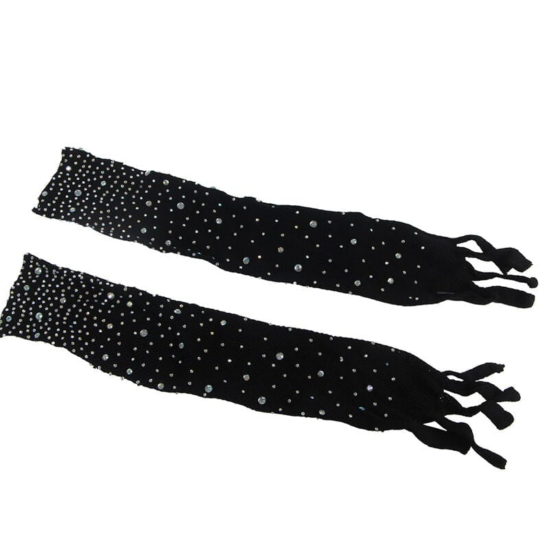 Netz-Bodystocking mit Handschuhen und Diamanten Schwarz Einheitsgröße – Ansicht 5