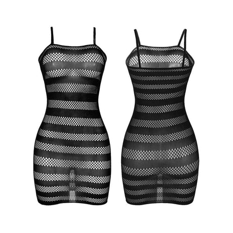 Netz-Kleid mit schwarzen Streifen Einheitsgröße – Ansicht 3