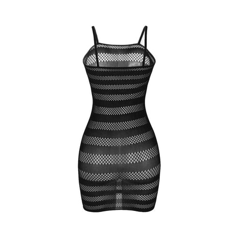 Netz-Kleid mit schwarzen Streifen Einheitsgröße – Ansicht 6