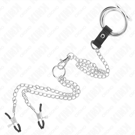 Nippelklemmen Dreifach Chrom mit Metallkette und Brustklammern Schwarz Modell 2 – Ansicht 5