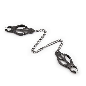 Nippelklemmen Ohmama Fetish als Kleeblatt mit Kette Schwarz