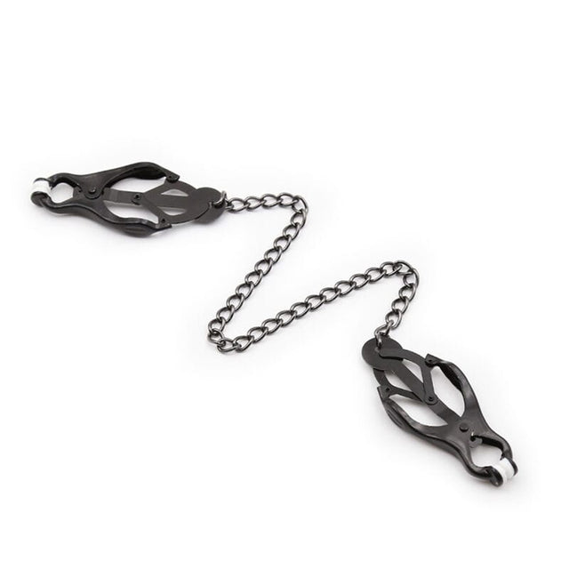 Nippelklemmen Ohmama Fetish als Kleeblatt mit Kette Schwarz