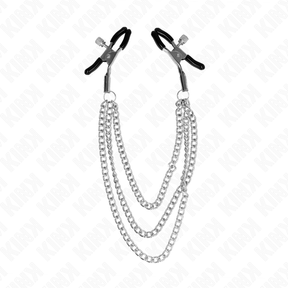 Nippelklemmen mit drei Ketten Silber 20 bis 28 cm