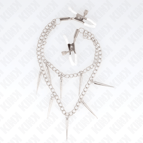 Nippelklemmen mit Ketten und Spikes Silber 30 cm