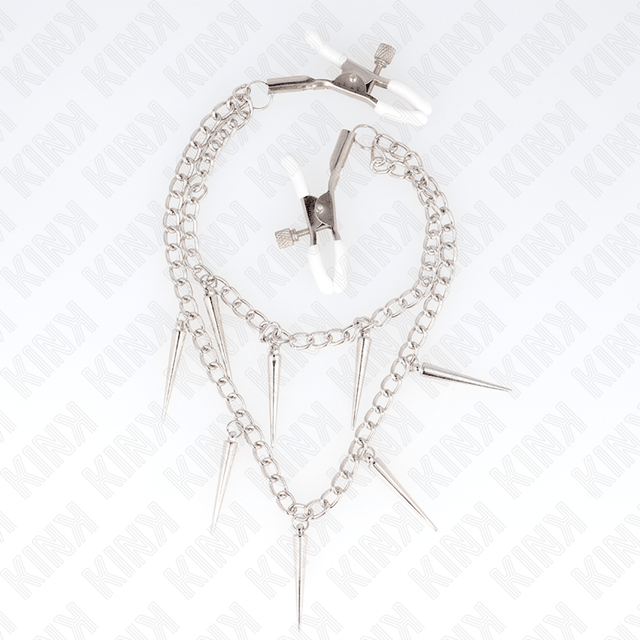 Nippelklemmen mit Ketten und Spikes Silber 30 cm