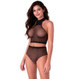 Passion - Bs116 Schwarzer Bodystocking mit Strassnetz-Set