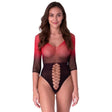 Passion - Bs118 Schwarzer und Roter Mesh-Bodystocking