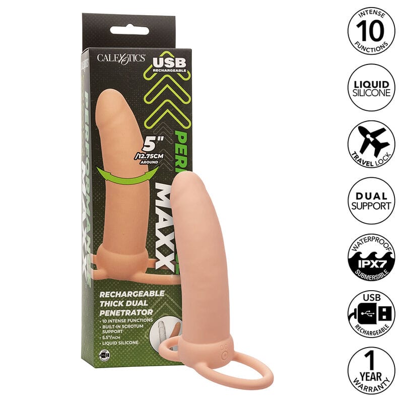 Penishülle Maxx Thick Dual Penetrator 10 Vibrationen Fleisch Hautfarbe