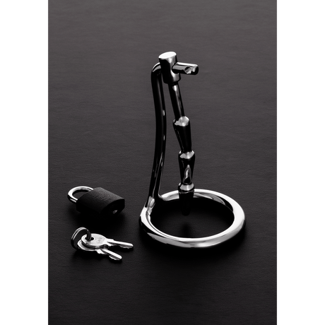 Peniskäfig Humped Cock Trap mit Penisplug Silber 6,1 cm