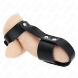 Peniskäfig Peniskäfigring aus Leder mit Verstellbarem Hockentrenner Schwarz