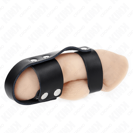 Peniskäfig Peniskäfigring aus Leder mit Verstellbarem Hockentrenner Schwarz