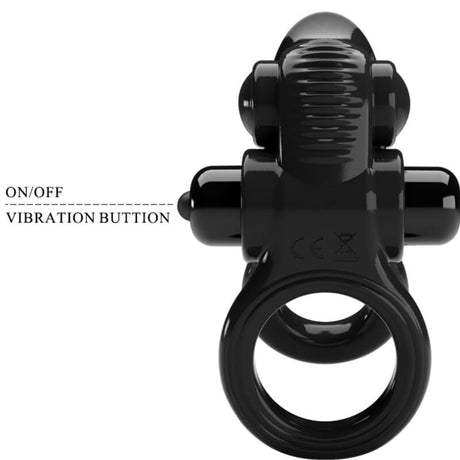 Penisring ate Ring Doppelter Vibrationsring + Klitoris-Stimulator Schwarz