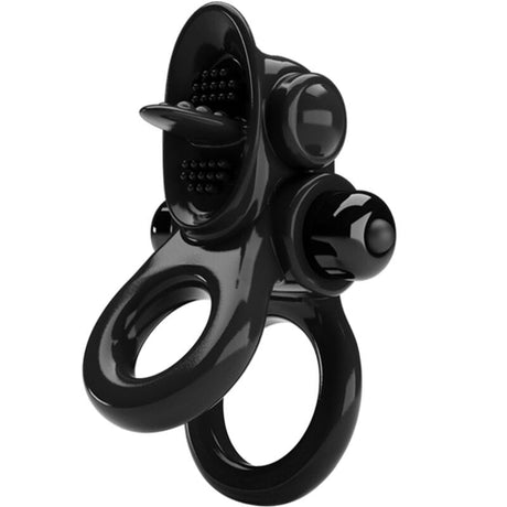 Penisring ate Ring Doppelter Vibrationsring + Klitoris-Stimulator Schwarz