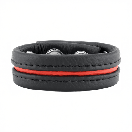Penisring aus Leder gepolstert Schwarz und Rot 5,5 cm – Ansicht 2