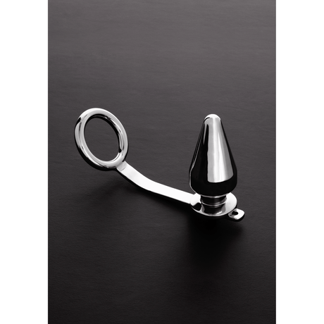 Penisring mit Analplug und Dammbügel Silber