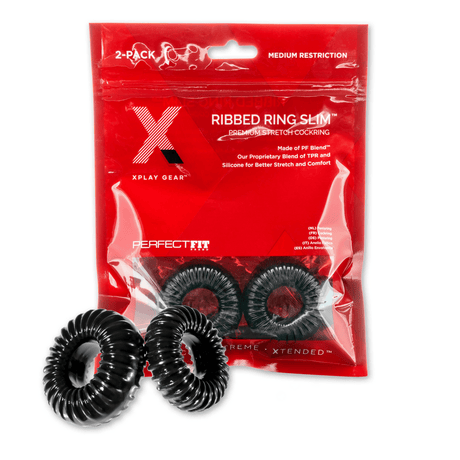 Penisring-Set PerfectFitBrand Ribbed Ring mit zwei Ringen Schwarz Ø 4 cm – Ansicht 2