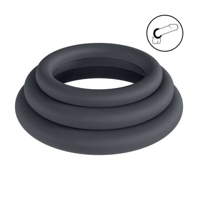 Penisring-Set Classic aus Silikon 3-teilig Schwarz XS/S/M Ø innen 2,2 bis 3 cm