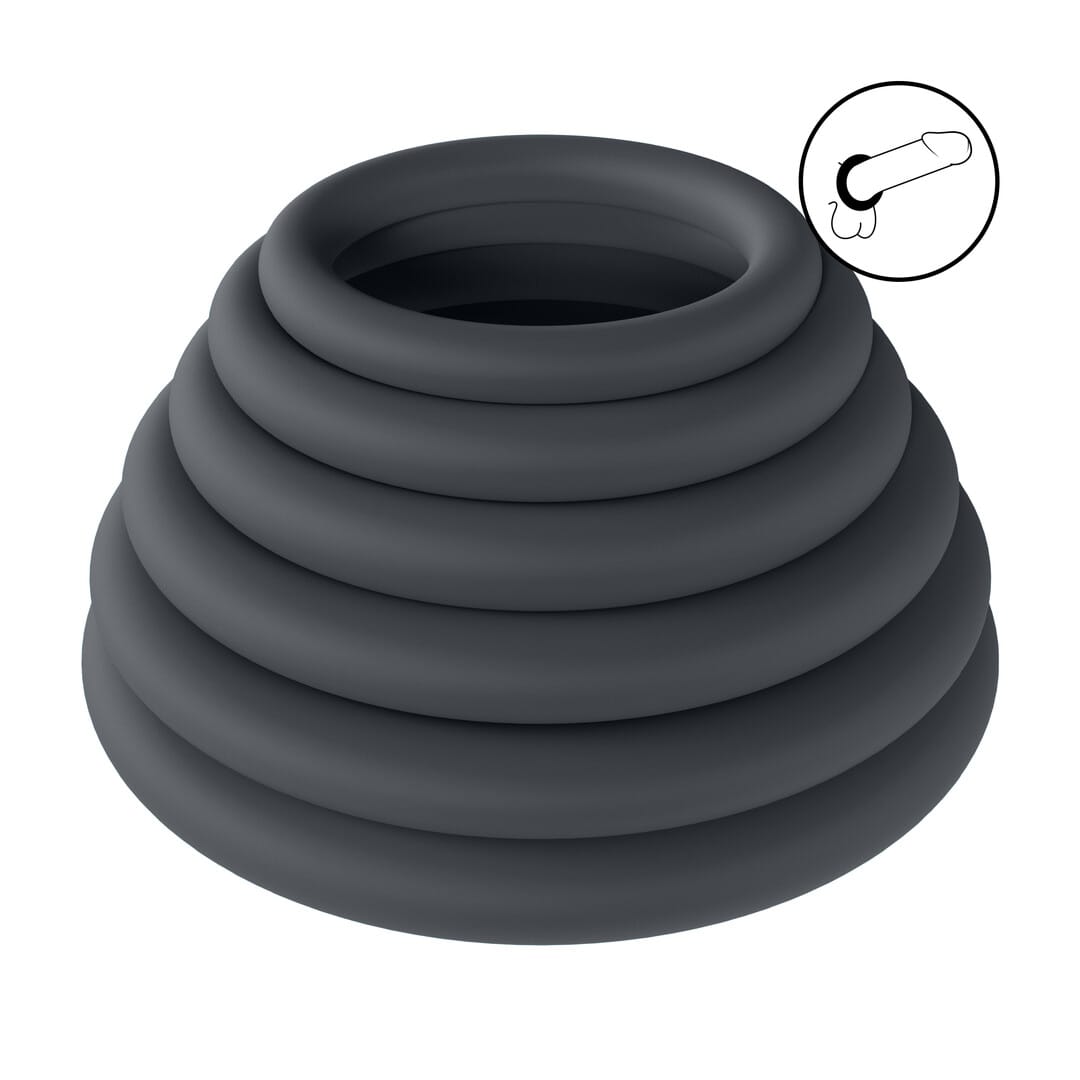 Penisring-Set Classic aus Silikon 6-teilig Schwarz XS bis XXL Ø innen 2,2 bis 3,9 cm