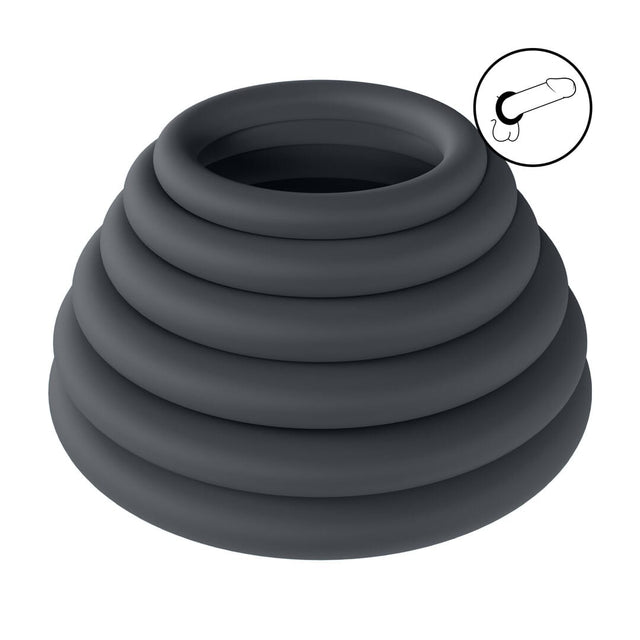 Penisring-Set Classic aus Silikon 6-teilig Schwarz XS bis XXL Ø innen 2,2 bis 3,9 cm