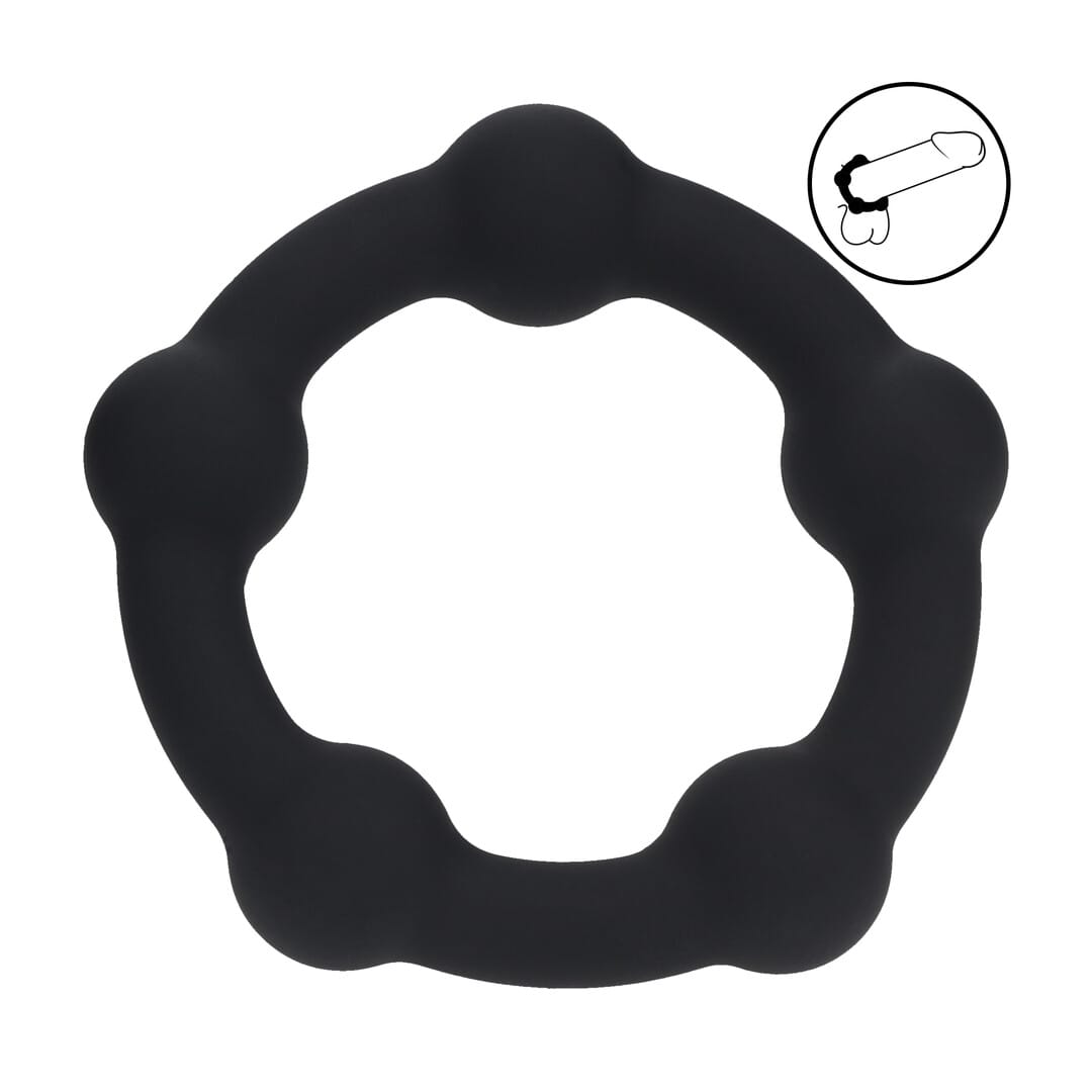 Penisring mit Perlen aus Silikon Schwarz S Ø innen 3 cm
