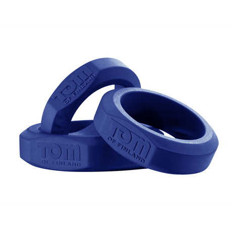 Penisringe Tom of Finland Set aus drei Weiten Silikon Blau