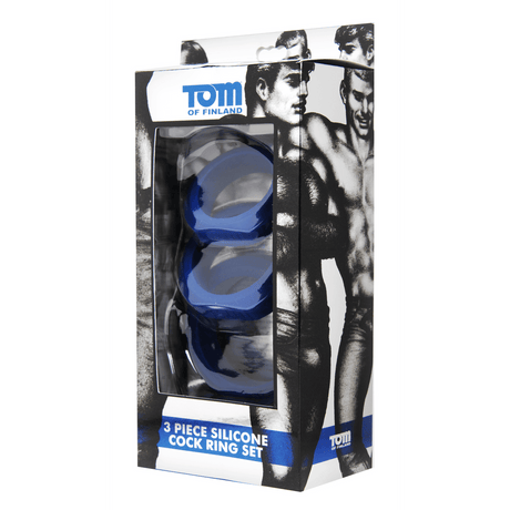 Penisringe Tom of Finland Set aus drei Weiten Silikon Blau – Ansicht 2