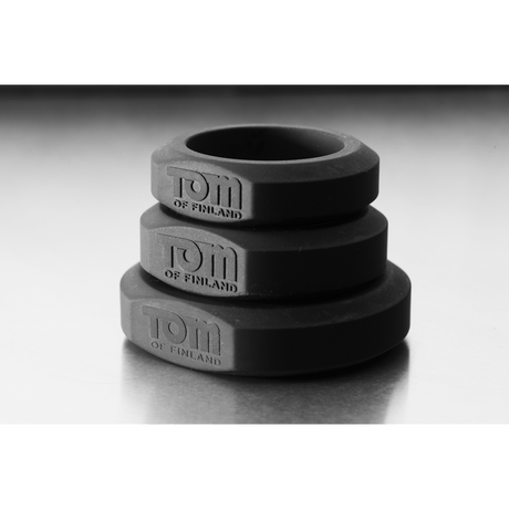 Penisringe Tom of Finland Set aus drei Weiten Silikon Grau Ø 4,5 cm
