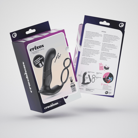 Prostata-Vibrator Erixos mit Hodenriemen und Penisring Schwarz 14,5 cm – Ansicht 2