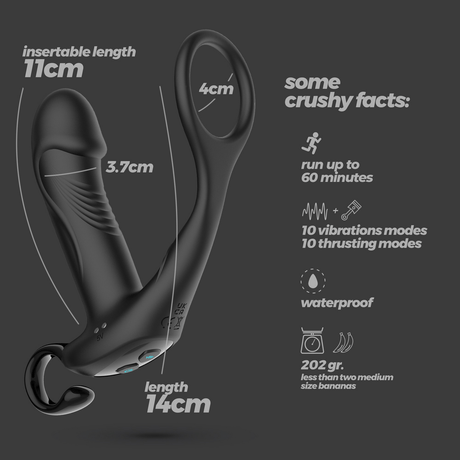 Prostata-Vibrator Magoo mit Stoßfunktion Penisring und Fernbedienung Schwarz 14 cm – Ansicht 7