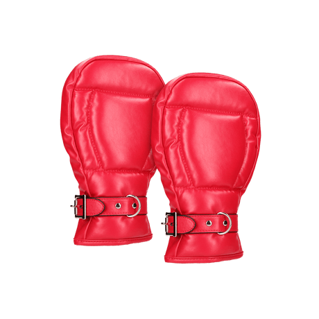 Puppy-Handschuhe Ouch aus PU-Leder mit Schloss Rot 28 cm
