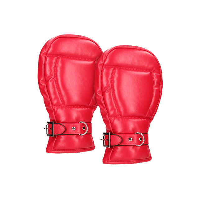 Puppy-Handschuhe Ouch aus PU-Leder mit Schloss Rot 28 cm