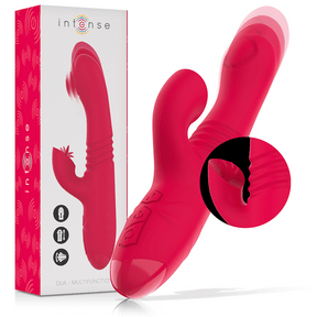 Rabbit-Vibrator Dua Multifunktion Wiederaufladbar Auf-und-Ab mit Roter Zunge 4,4 cm