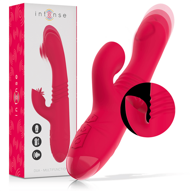 Rabbit-Vibrator Dua Multifunktion Wiederaufladbar Auf-und-Ab mit Roter Zunge 4,4 cm