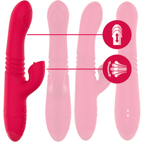 Rabbit-Vibrator Dua Multifunktion Wiederaufladbar Auf-und-Ab mit Roter Zunge 4,4 cm