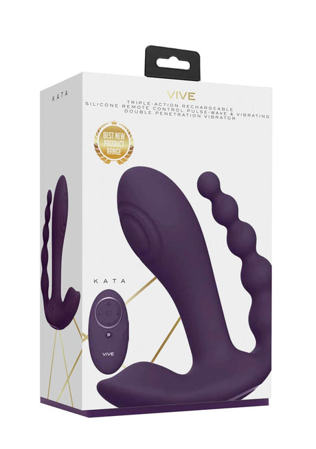 Rabbit-Vibrator Vive Kata Doppelpenetration Pulswelle Lila 12 x 3,3 cm – Ansicht 2