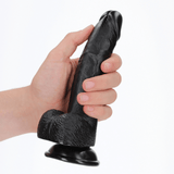 Realistischer Dildo gebogen mit Hoden und Saugfuß Schwarz 15 x Ø 3,7 cm – Ansicht 7