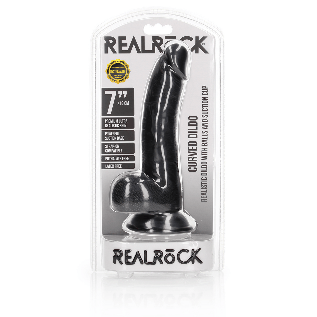 Realistischer Dildo gebogen mit Hoden und Saugfuß Schwarz 15 x Ø 3,7 cm – Ansicht 2