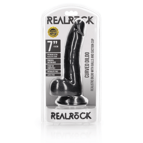 Realistischer Dildo gebogen mit Hoden und Saugfuß Schwarz 15 x Ø 3,7 cm – Ansicht 2
