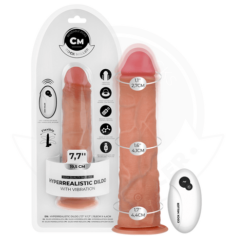 Realistischer Dildo mit Saugnäpfen und Fernbedienung und Vibration 19,5 cm