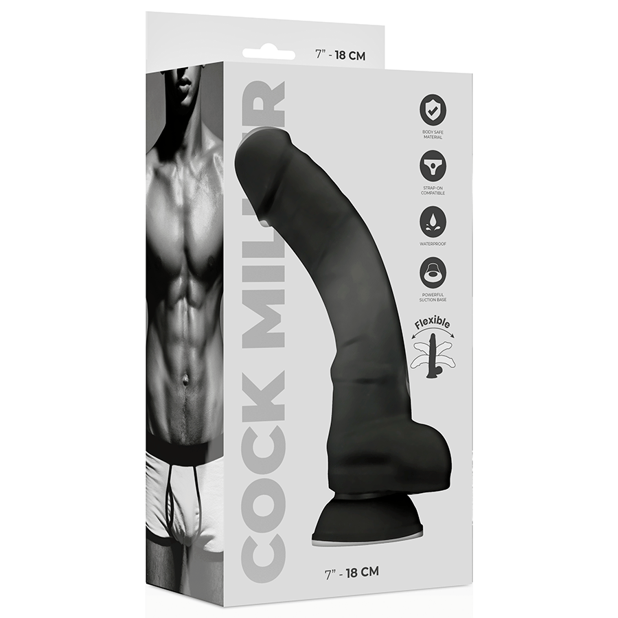 Realistischer Dildo Realistisches Silikon Dichte Artikulierbar Schwarz 18 cm