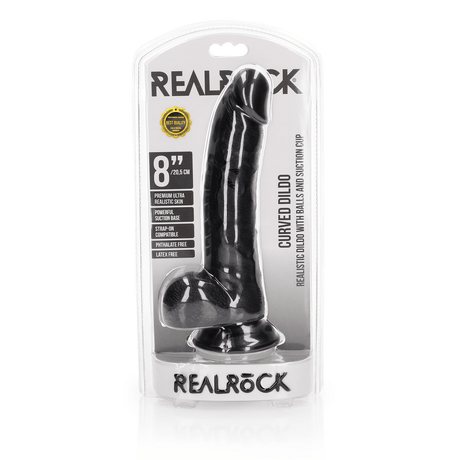 Realistischer Dildo RealRock Curved mit Hoden und Saugfuß PVC Schwarz 20,5 x Ø 4,3 cm – Ansicht 2