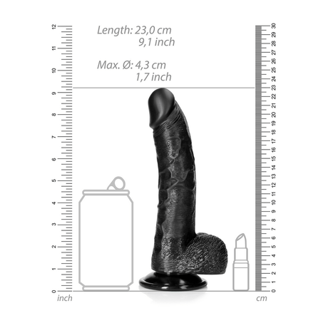 Realistischer Dildo RealRock Curved mit Hoden und Saugfuß PVC Schwarz 20,5 x Ø 4,3 cm – Ansicht 6