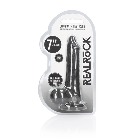 Realistischer Dildo RealRock Dong mit Hoden und Saugfuß TPE Schwarz 18,6 x Ø 3,5 cm – Ansicht 2