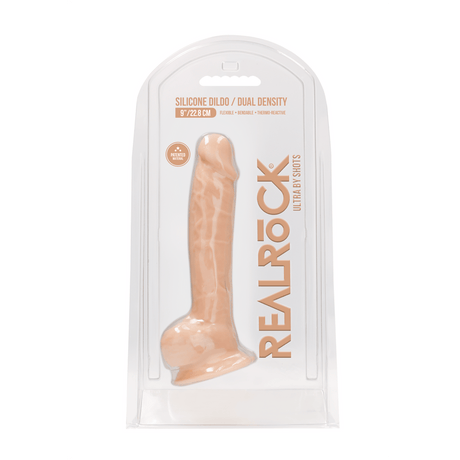 Realistischer Dildo RealRock Dual Density mit Hoden und Saugfuß Silikon Natur 23 x Ø 4,5 cm – Ansicht 3