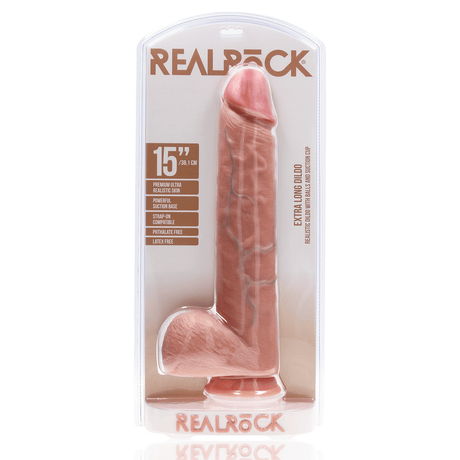 Realistischer Dildo RealRock Extra Long mit Hoden und Saugfuß PVC 38,1 x Ø 7,6 cm – Ansicht 2