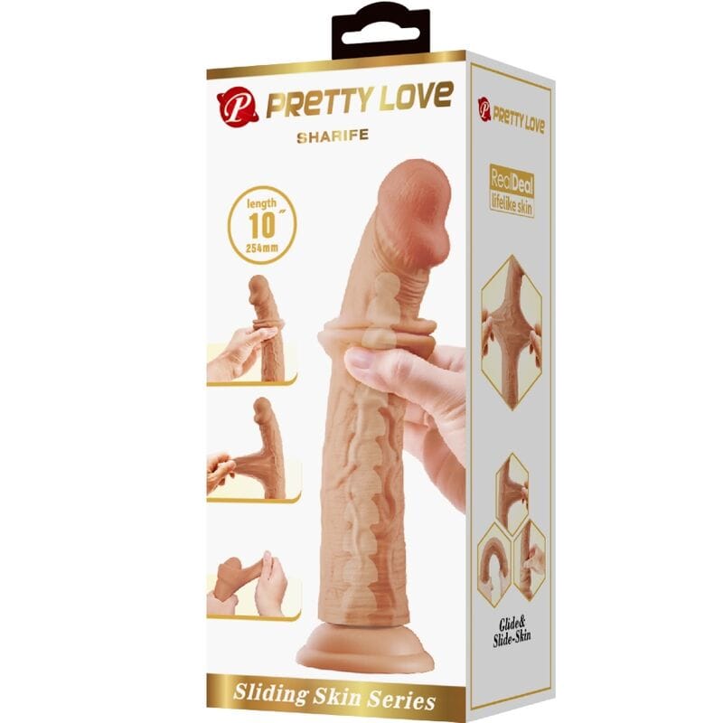 Realistischer Dildo Sharife mit beweglicher Haut mit Saugfuß Natur 25,4 x 4,8 cm – Ansicht 6