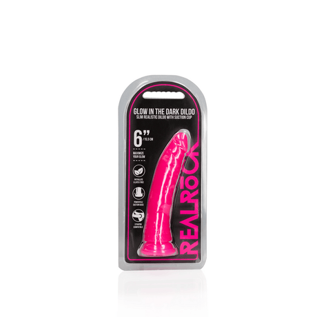 Realistischer Dildo Slim mit Saugfuß nachtleuchtend Pink 15,5 x Ø 3 cm – Ansicht 2