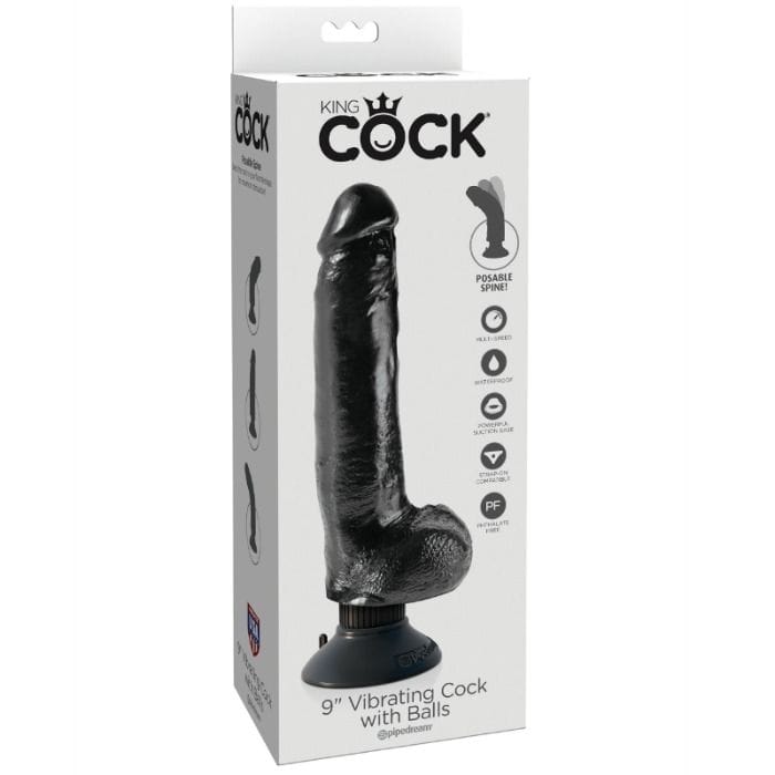 Realistischer Vibro-Dildo mit Hoden Schwarz 23 cm – Ansicht 2